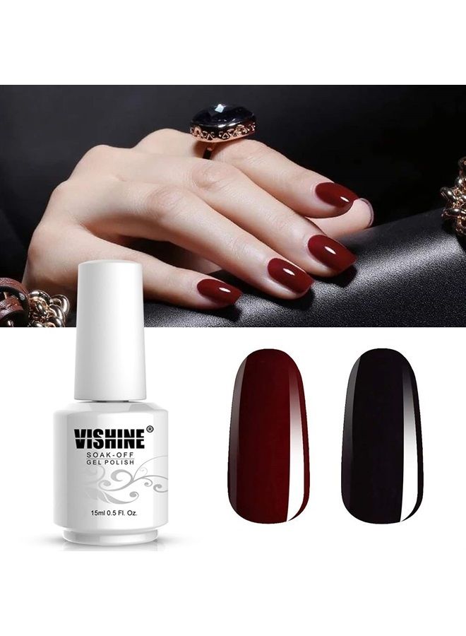 Vishine طقم طلاء أظافر جل 15 مل بلونين أسود وأحمر داكن نبيذي، قابل للإزالة، طلاء UV LED، طويل الأمد، مجموعة فنية كلاسيكية للأظافر - Image 1