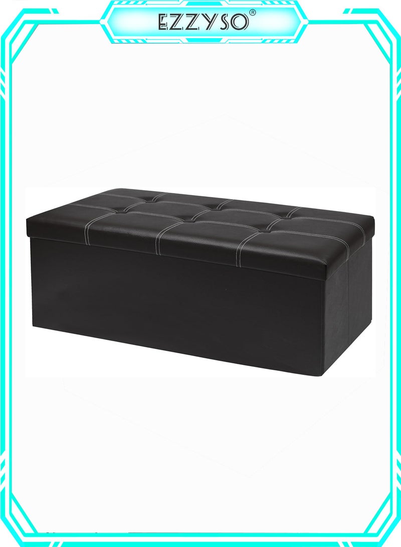 EzzySo 30 Inches Folding Storage Ottoman Bench Faux Leather Footrest Ottoman Storage Chest Footrest for Bedroom Living Room Kitchen and Hallway Support 350lbs(Black) - Image 1