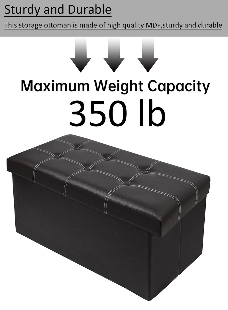 EzzySo 30 Inches Folding Storage Ottoman Bench Faux Leather Footrest Ottoman Storage Chest Footrest for Bedroom Living Room Kitchen and Hallway Support 350lbs(Black) - Image 5