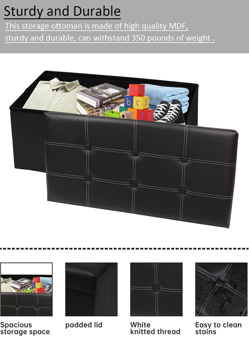 EzzySo 30 Inches Folding Storage Ottoman Bench Faux Leather Footrest Ottoman Storage Chest Footrest for Bedroom Living Room Kitchen and Hallway Support 350lbs(Black) - Image 3