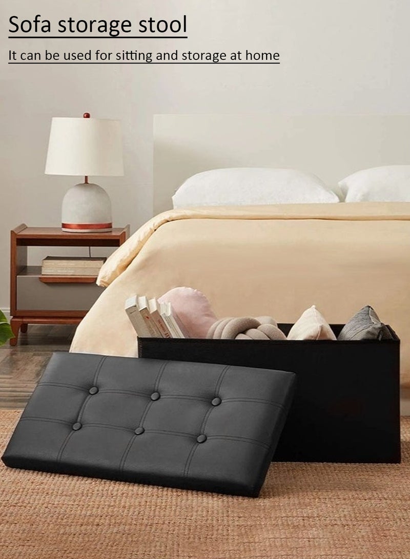 EzzySo 30 Inches Folding Storage Ottoman Bench Faux Leather Footrest Ottoman Storage Chest Footrest for Bedroom Living Room Kitchen and Hallway Support 350lbs(Black) - Image 2