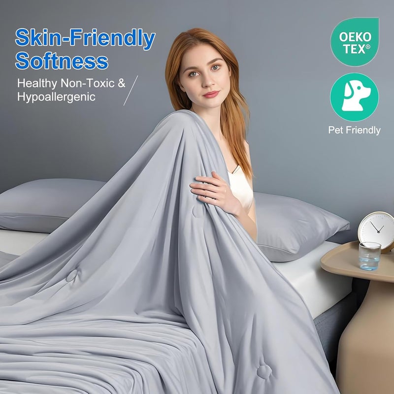 Seyfote Cooling Blanket King Size,Double-Sided Cool Comforter for Hot Sleepers and Night Sweats,Breathable Soft Silk Smooth Ice Blankets,Lightweight Summer Blanket Comforter Cooling Bedding,104"x90",Grey - Image 5