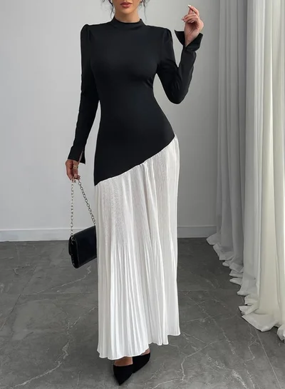 Take Two Take Two Color Block Pleated A-Line Maxi Dress