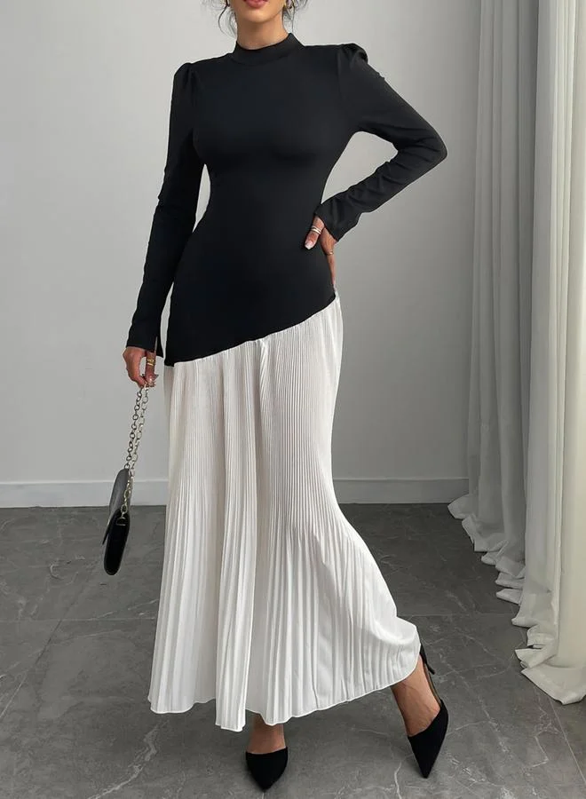 تايك تو فستان طويل بحافة واسعة مزين بنمط كتل الألوان وكسرات