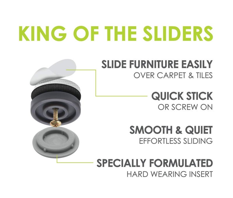 Slipstick GorillaGlides CB253 1 Inch Chair Sliders/Furniture Glide Floor Protectors (Set of 8 Glides) Self-Adhesive Screw-On Glides, for Sliding on Hard Surface Floors and Low-Pile Carpet, Round - Image 4