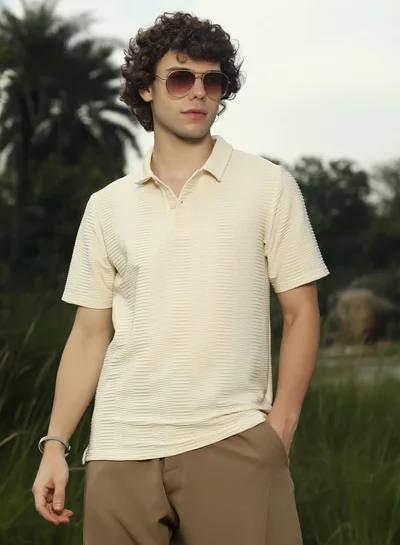 كامبوس سوترا Men's Banana Yellow Flatten-Ruched Polo T-Shirt