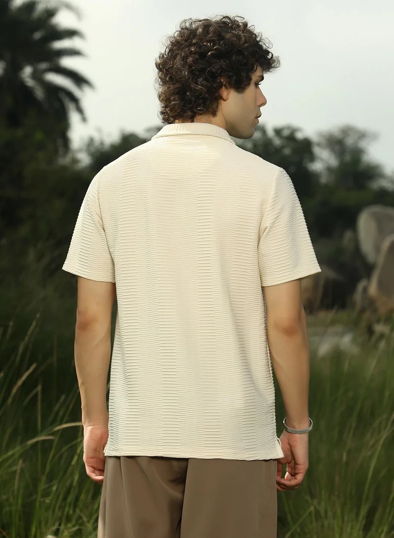 Campus Sutra Men's Banana Yellow Flatten-Ruched Polo T-Shirt
