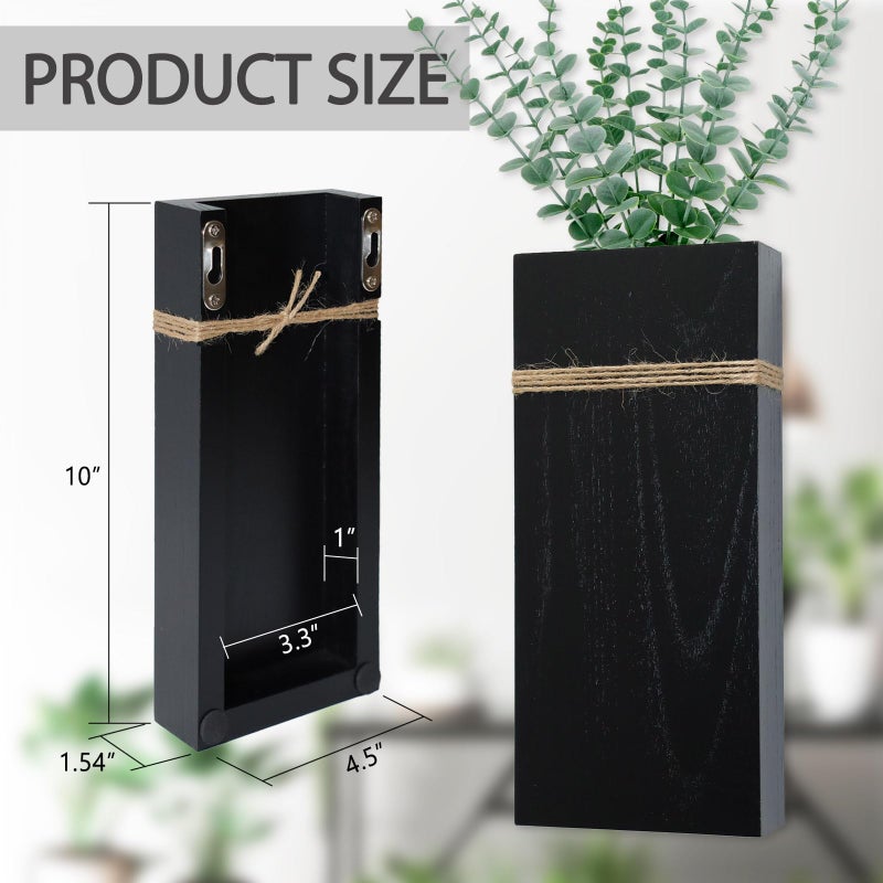 TYLCC Wall Planters for Indoor Plants - 2 Pack Wood Wall Vases for Dried Flowers & Artificial Plants Modern Farmhouse Wooden Vase for Living Room Bedroom Kitchen Decorations - Black Large - Image 4