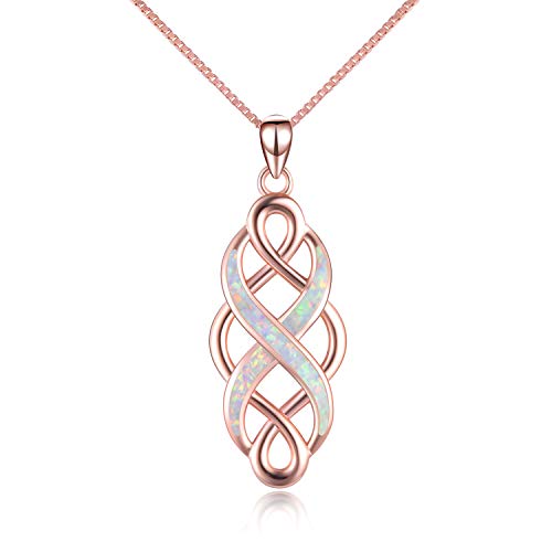 YFN Irish Celtic Knot Created Opal Pendant Necklace Infinity Love Sterling Silver CZ Jewelry 18" - Image 1