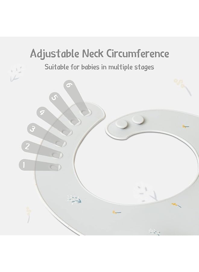 Little Dimsum Baby Bibs 2Pcs Silicone Baby Feeding Bibs Easily Adjustable And Wipe Clean Soft Waterproof Weaning Bibs Perfect Food Crumb Catcher For Babies & Toddlers (Flower Sets) - Image 2