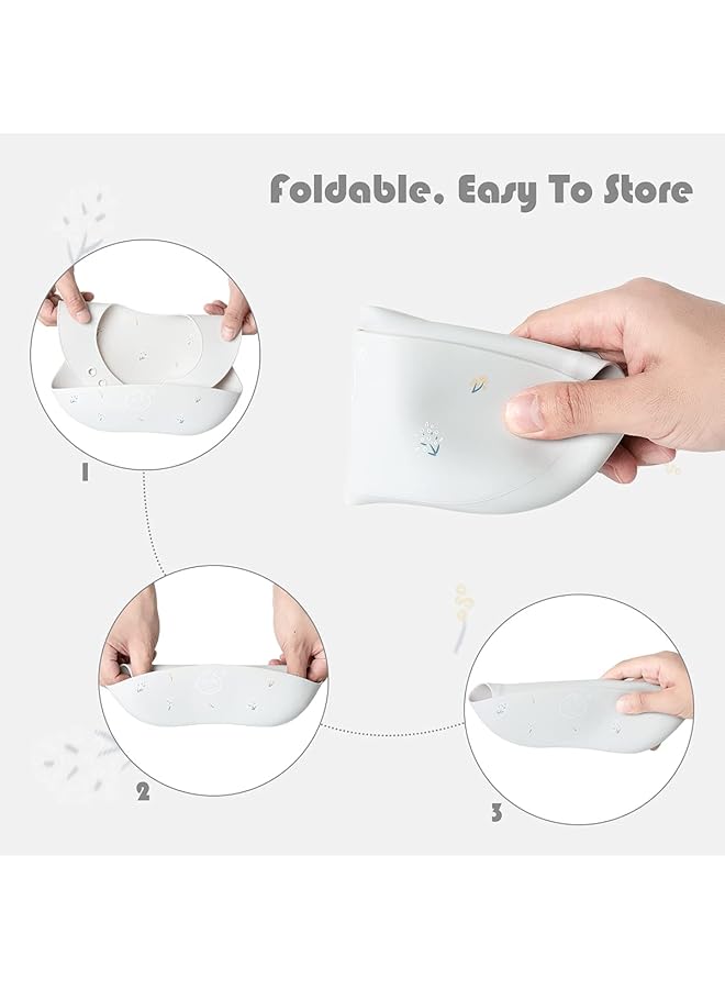 Little Dimsum Baby Bibs 2Pcs Silicone Baby Feeding Bibs Easily Adjustable And Wipe Clean Soft Waterproof Weaning Bibs Perfect Food Crumb Catcher For Babies & Toddlers (Flower Sets) - Image 4