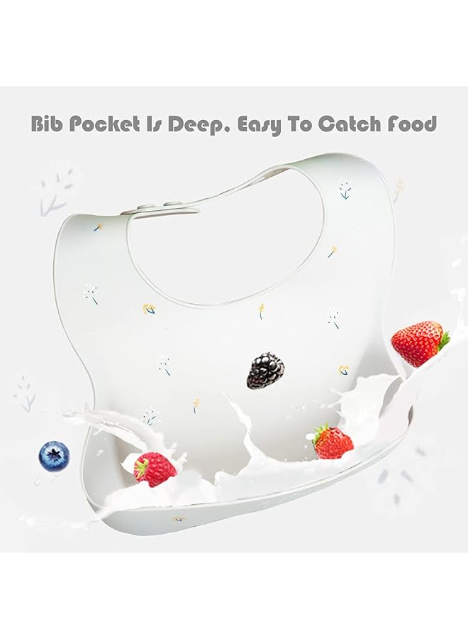 Little Dimsum Baby Bibs 2Pcs Silicone Baby Feeding Bibs Easily Adjustable And Wipe Clean Soft Waterproof Weaning Bibs Perfect Food Crumb Catcher For Babies & Toddlers (Flower Sets) - Image 5
