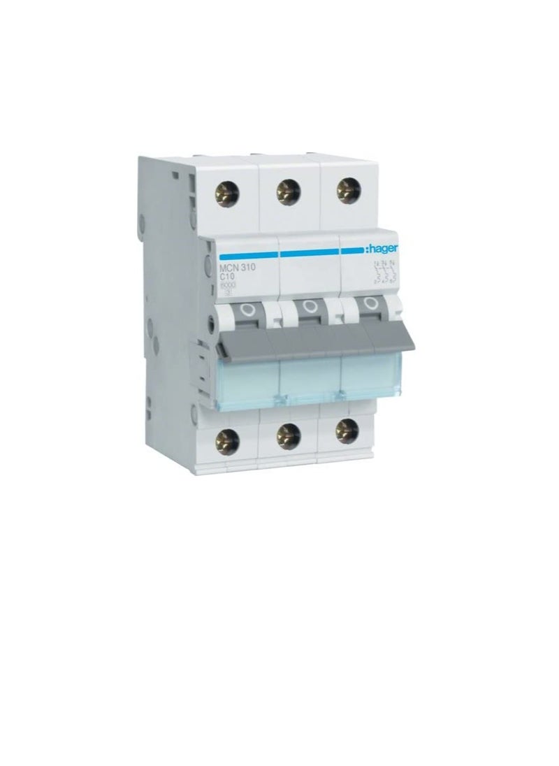 Hager HAGER Miniature circuit breaker Three Pole 10A 6KA TP MCB TYPE C MCN310 ONEKONEKT*  - Image 1