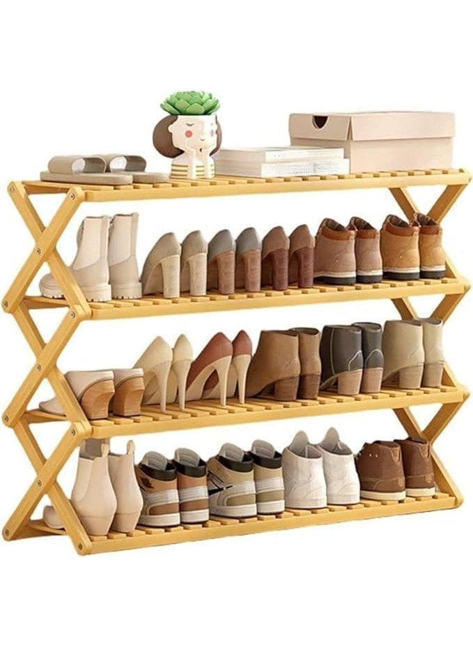 4-Tier Foldable Wooden Shoe Rack – Practical Design for Shoe Storage and Space Saving | Dimensions: 55 x 25 x 70 cm - Image 1