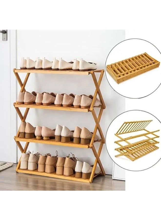 4-Tier Foldable Wooden Shoe Rack – Practical Design for Shoe Storage and Space Saving | Dimensions: 55 x 25 x 70 cm - Image 3