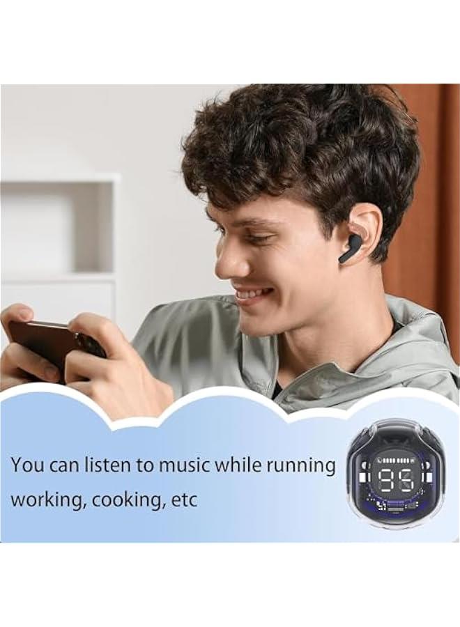 سماعات اذن لاسلكية بخاصية الغاء الضوضاء، سماعات اذن لاسلكية شفافة مقاومة للعرق بخاصية الغاء الضوضاء - شاشة رقمية LED 5.4 انش وتحكم باللمس للتمارين والجري - Image 3