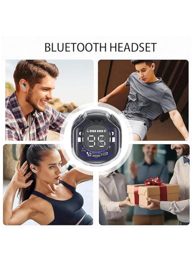 سماعات اذن لاسلكية بخاصية الغاء الضوضاء، سماعات اذن لاسلكية شفافة مقاومة للعرق بخاصية الغاء الضوضاء - شاشة رقمية LED 5.4 انش وتحكم باللمس للتمارين والجري - Image 4