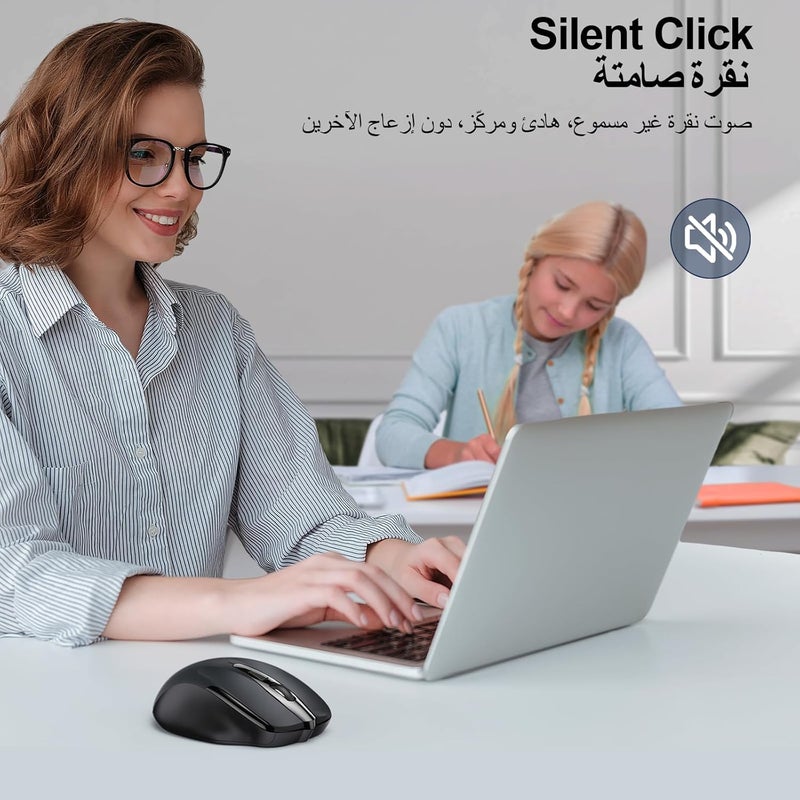 TECKNET Wireless Mouse (2.4G & BT5.0/3.0) Silent 4800 DPI Computer USB A & Bluetooth Mouse 6 Buttons, Wide Compatibility - Grey - Image 4