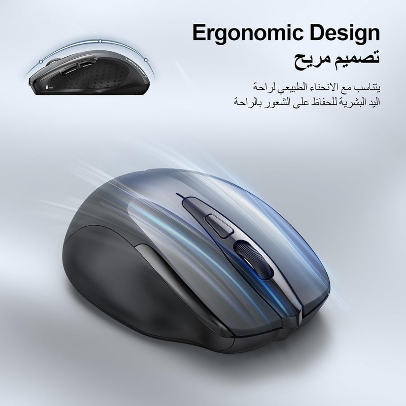 TECKNET Wireless Mouse (2.4G & BT5.0/3.0) Silent 4800 DPI Computer USB A & Bluetooth Mouse 6 Buttons, Wide Compatibility - Grey - Image 5