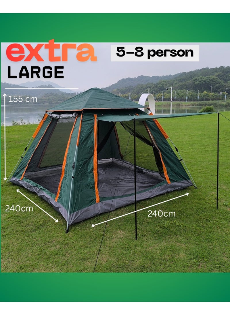 73Hours Extra Large Automatic Pop-Up Camping Tent for 5–8 Persons (240×240×155cm) – Instant Setup Windproof Family Tent with 2 Doors, Mesh Windows  Carry Bag – Green - Image 1