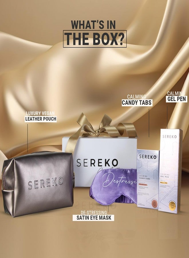 Sereko Skincare Gift Set for Women & Men Birthday, Diwali & Anniversary, | Calming Candy Stress Relief Tablets, Undr Eye Gel Pen, Vegan Leather Pouch & Eye Mask - Image 3