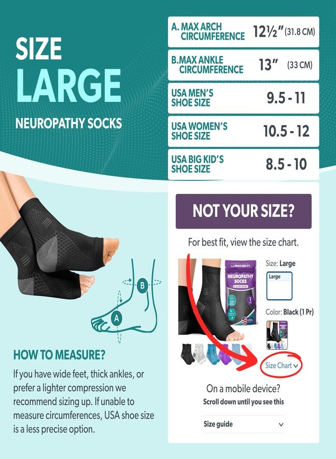 BraceAbility Neuropathy Socks for Women and Men - Toeless Compression Foot Neuropathy Socks, Peripheral Neuropathy Socks, Diabetic Neuropathy Socks, Arthritis Socks (L - Black) - Image 2