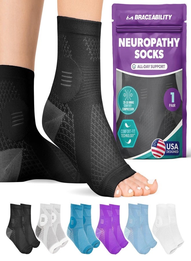 BraceAbility Neuropathy Socks for Women and Men - Toeless Compression Foot Neuropathy Socks, Peripheral Neuropathy Socks, Diabetic Neuropathy Socks, Arthritis Socks (L - Black) - Image 1