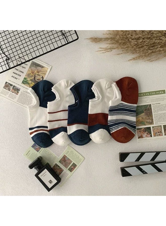 Trendora  Cotton Blend Ankle Socks for Men, 5 Pairs With 1 Gift, Mixed Colours, Regular Size - Image 2