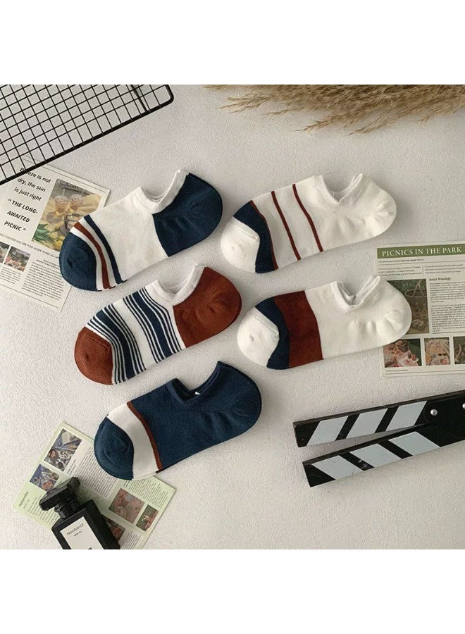 Trendora  Cotton Blend Ankle Socks for Men, 5 Pairs With 1 Gift, Mixed Colours, Regular Size - Image 4
