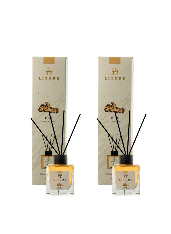 Litore Litore Reed Diffuser - Oud Fragrance, 100ml | Long-Lasting Home Fragrance | Natural & Elegant Room Diffuser-Pack of 2  - Image 2
