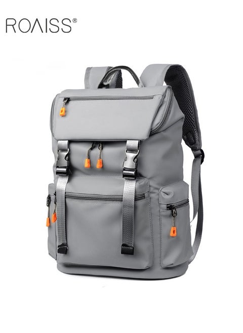 Men's Large Capacity Double Shoulder Backpack for School Travel Grey  Business Backpack Scalable Capacity College Bookbag For Work School Travel Flight with USB