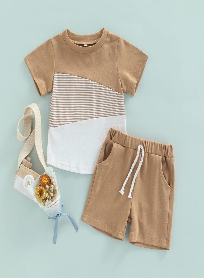 Mubineo Baby Boy Summer Clothes T Shirt Shorts Outfits Short Sleeve Tee Tops Shorts Set Outfit (Jc Khaki White, 4 Years) - Image 2