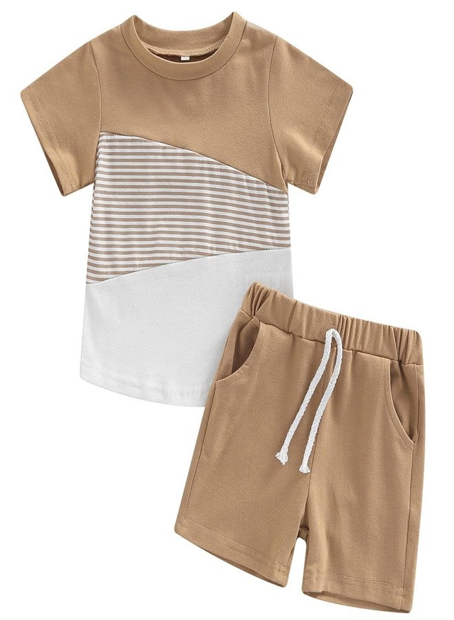 Mubineo Baby Boy Summer Clothes T Shirt Shorts Outfits Short Sleeve Tee Tops Shorts Set Outfit (Jc Khaki White, 4 Years) - Image 1