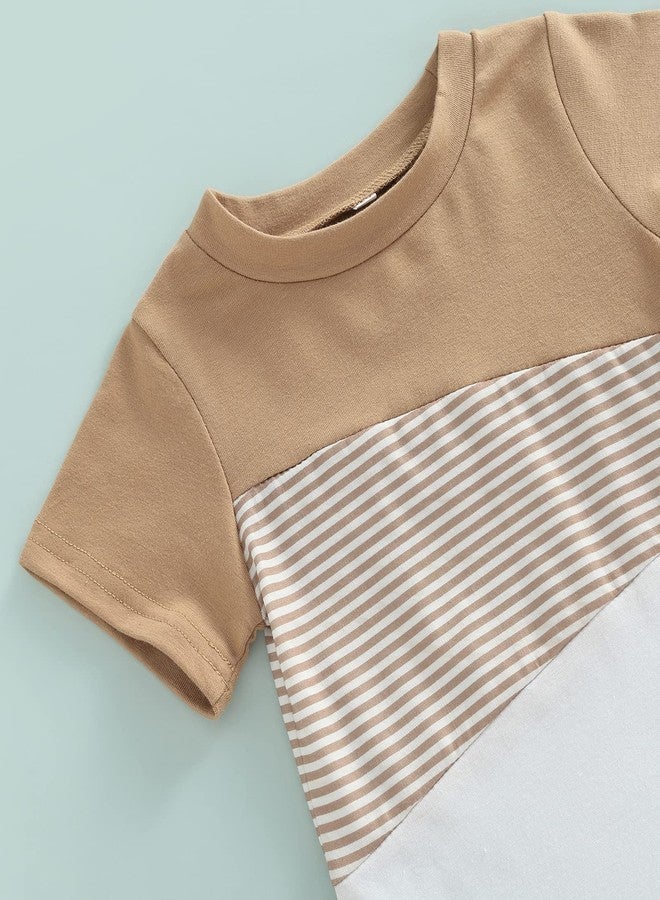 Mubineo Baby Boy Summer Clothes T Shirt Shorts Outfits Short Sleeve Tee Tops Shorts Set Outfit (Jc Khaki White, 4 Years) - Image 4