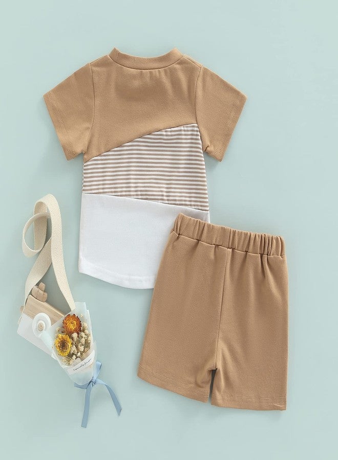 Mubineo Baby Boy Summer Clothes T Shirt Shorts Outfits Short Sleeve Tee Tops Shorts Set Outfit (Jc Khaki White, 4 Years) - Image 3