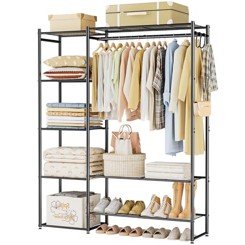 Neprock Wardrobe Closet, Portable Clothing Rack for Hanging Clothes, Free Standing Closet Organizers and Storage System with 4 Tiers Shelves for Cloakroom Bedroom, Black - Image 1