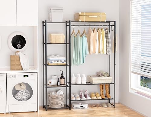 Neprock Wardrobe Closet, Portable Clothing Rack for Hanging Clothes, Free Standing Closet Organizers and Storage System with 4 Tiers Shelves for Cloakroom Bedroom, Black - Image 3