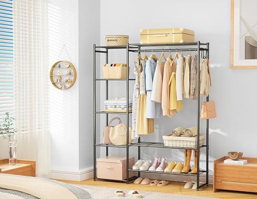Neprock Wardrobe Closet, Portable Clothing Rack for Hanging Clothes, Free Standing Closet Organizers and Storage System with 4 Tiers Shelves for Cloakroom Bedroom, Black - Image 2