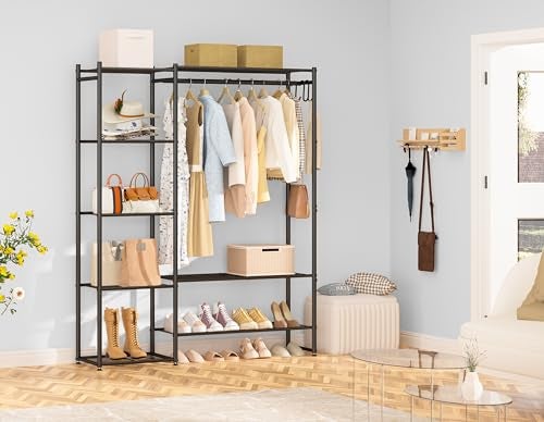 Neprock Wardrobe Closet, Portable Clothing Rack for Hanging Clothes, Free Standing Closet Organizers and Storage System with 4 Tiers Shelves for Cloakroom Bedroom, Black - Image 5