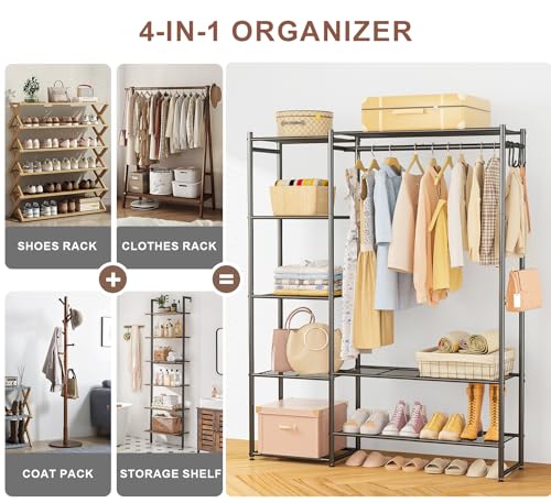 Neprock Wardrobe Closet, Portable Clothing Rack for Hanging Clothes, Free Standing Closet Organizers and Storage System with 4 Tiers Shelves for Cloakroom Bedroom, Black - Image 4