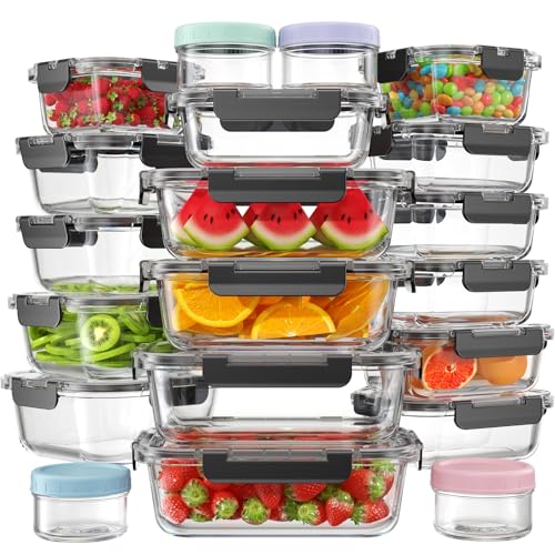 KEMETHY 40 PCS Glass Food Storage Containers with Lids(20 Container & 20 Lid), Borosilicate Glass Meal Prep Containers for Kitchen Storage and Organization, BPA-Free, Leak Proof, Reusable - Image 1