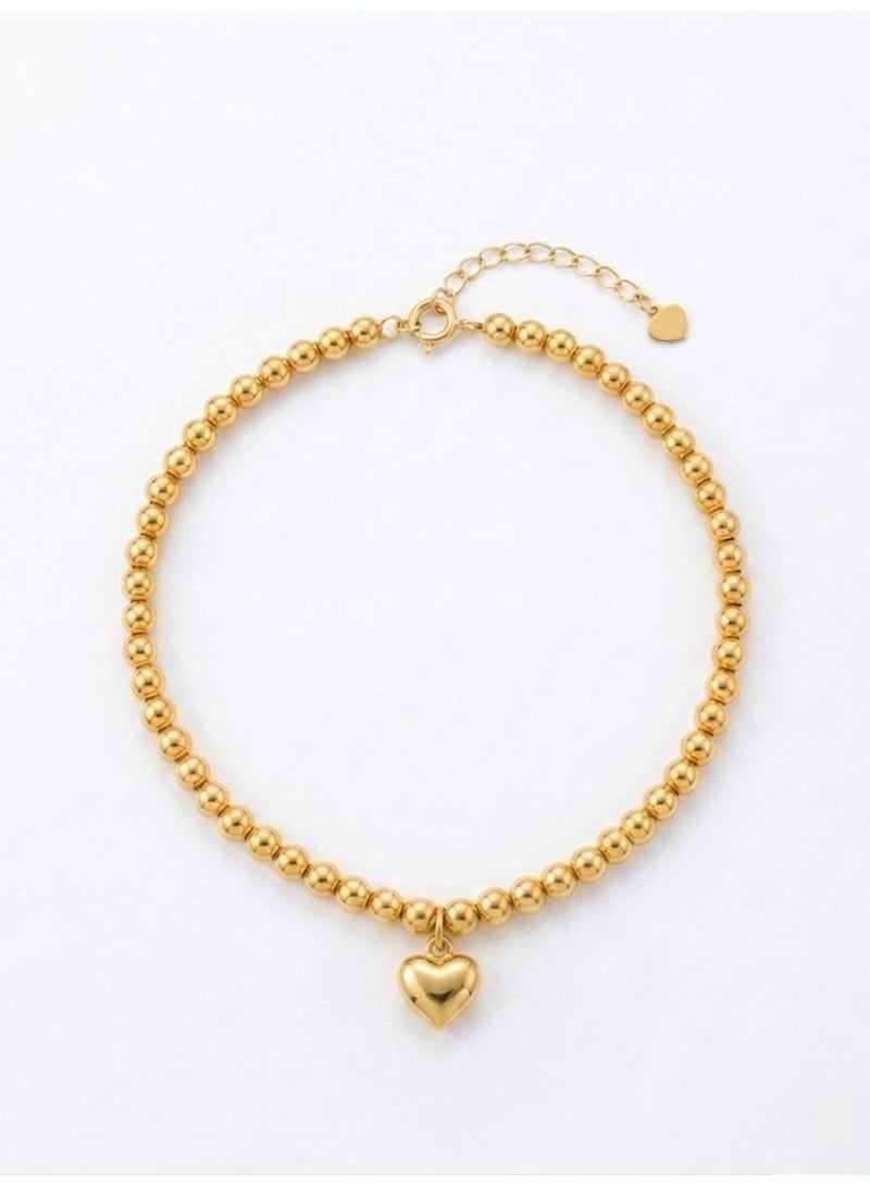 The Intermix Gems 18 Karat 750 Yellow Gold Heart Charm Bead Bracelet - Image 1