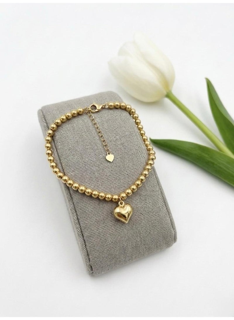 The Intermix Gems 18 Karat 750 Yellow Gold Heart Charm Bead Bracelet - Image 3