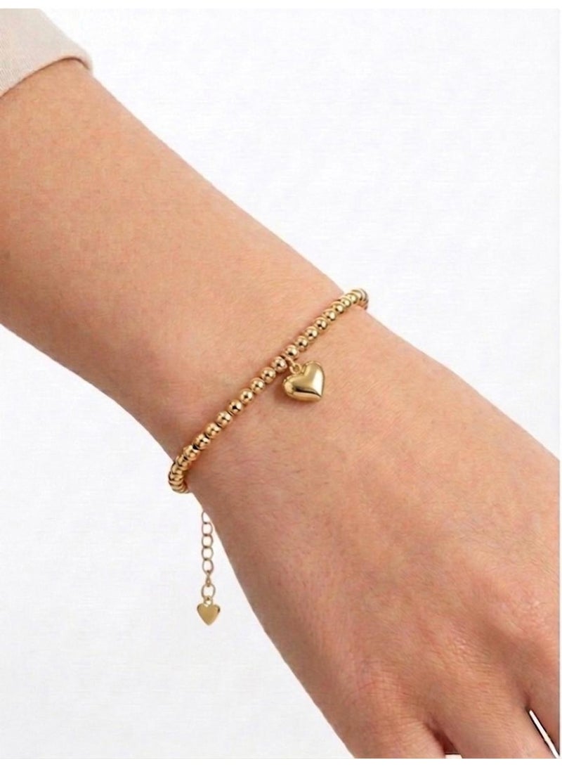 The Intermix Gems 18 Karat 750 Yellow Gold Heart Charm Bead Bracelet - Image 4