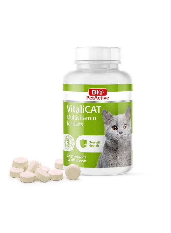 Bio Pet Active VitaliCAT Multivitamin for Cats, Skin and Coat Supplement, Cat Prenatal Health Supplies, Vitamin A + E + B9 + B5 + H + Biotin + Amino Acids for Cats, 150 Chewable Tablets - Image 1