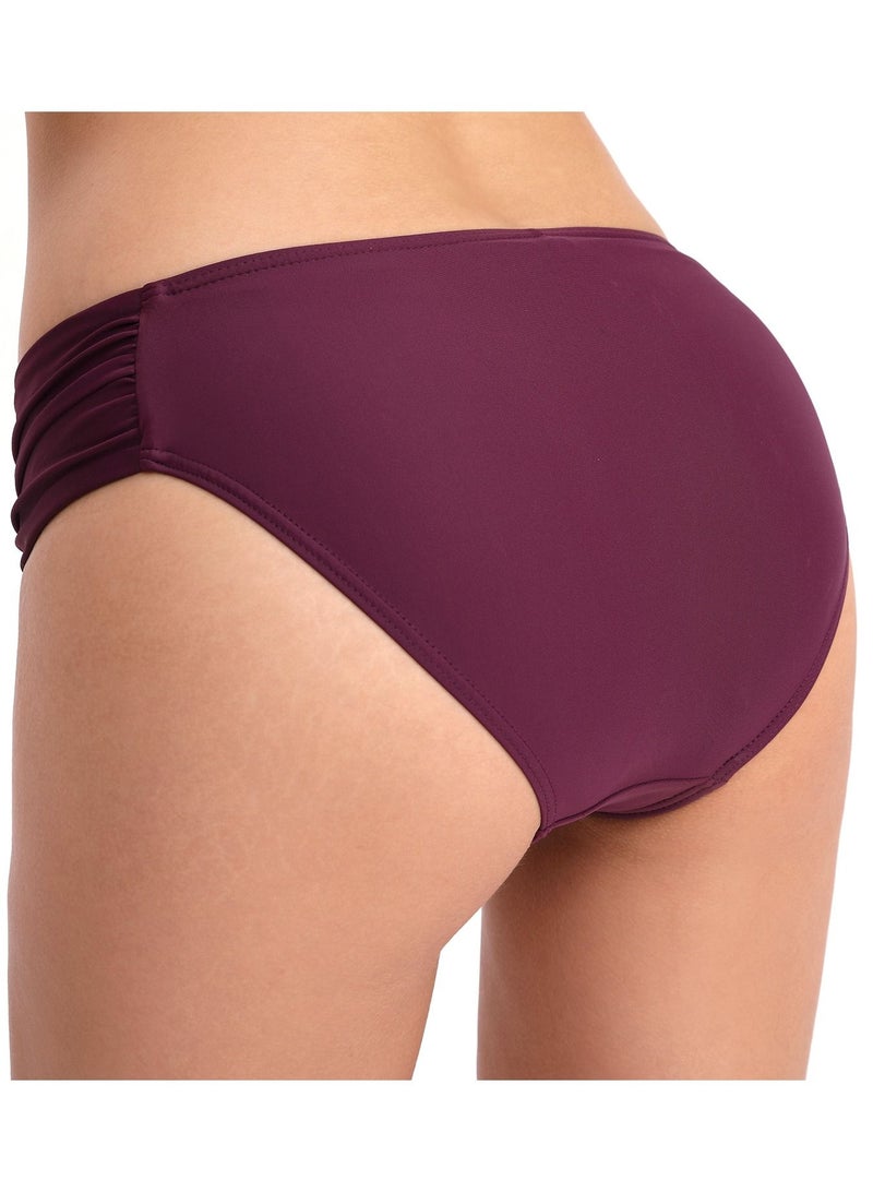 Loquat Solid Color Plunge Bikini Bottom Dark Purple  - Image 2