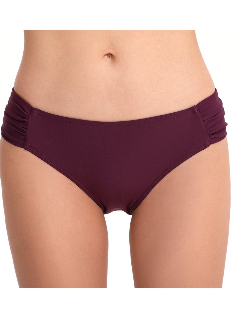 Loquat Solid Color Plunge Bikini Bottom Dark Purple  - Image 1