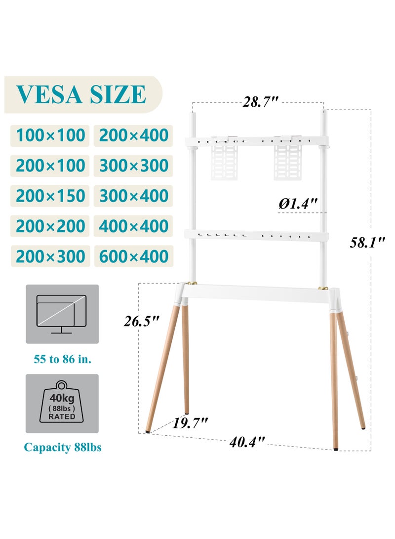 Fydeamer Fydeamer Easel TV Stand – Artistic Floor Stand for 55"-86" LED/LCD/OLED Screens, 4-Leg Studio Display, Height Adjustable, White - Image 3