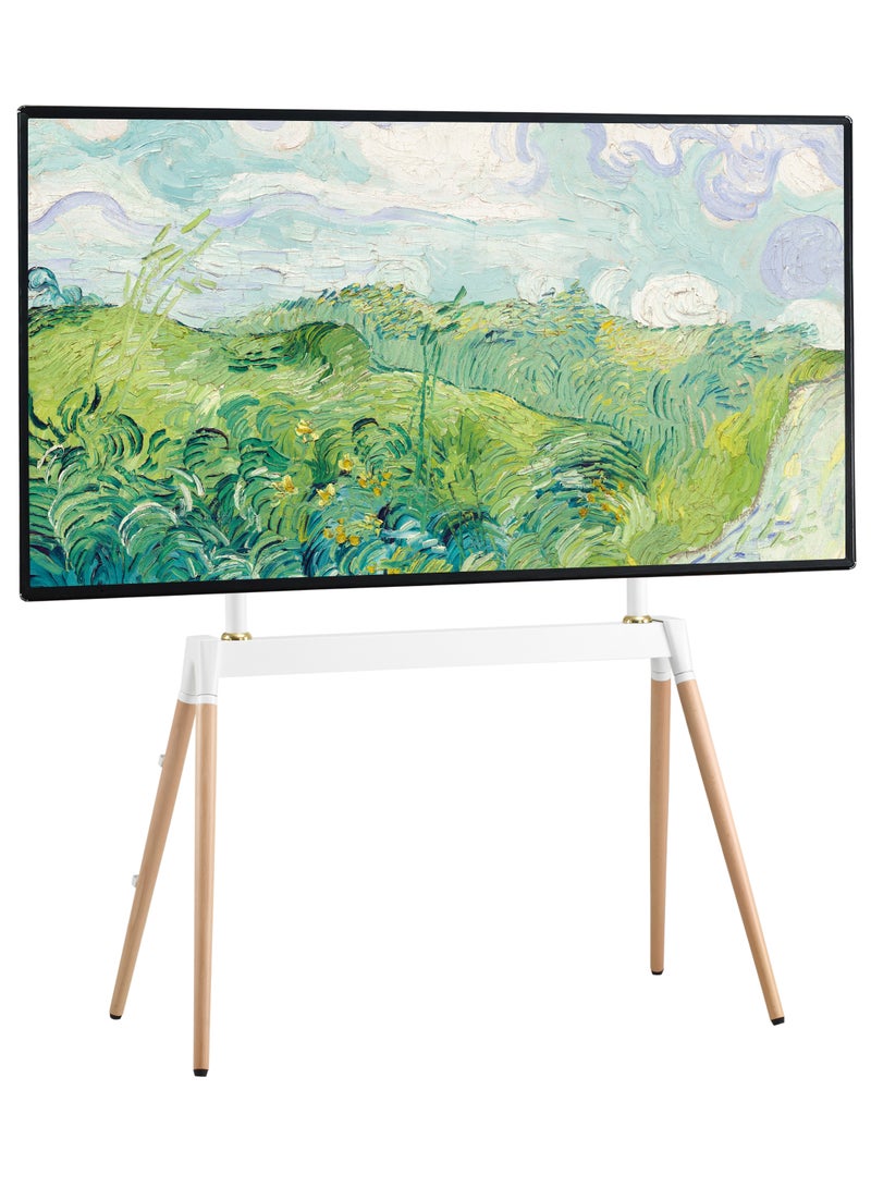 Fydeamer Fydeamer Easel TV Stand – Artistic Floor Stand for 55"-86" LED/LCD/OLED Screens, 4-Leg Studio Display, Height Adjustable, White - Image 1