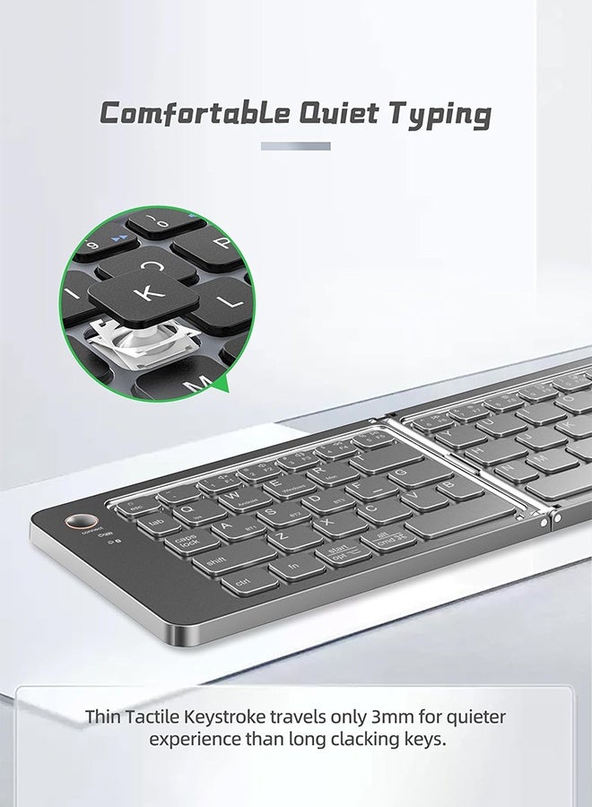 SUNDAREE لوحة مفاتيح وماوس صغيرة قابلة لإعادة الشحن وقابلة للطي بتقنية بلوتوث، محمولة (مزامنة حتى 3 أجهزة)، لوحة مفاتيح سفر فائقة النحافة قابلة للطي لأجهزة iPhone و iPad و Mac و Android و Windows و iOS (لون أبيض فضي) - Image 2